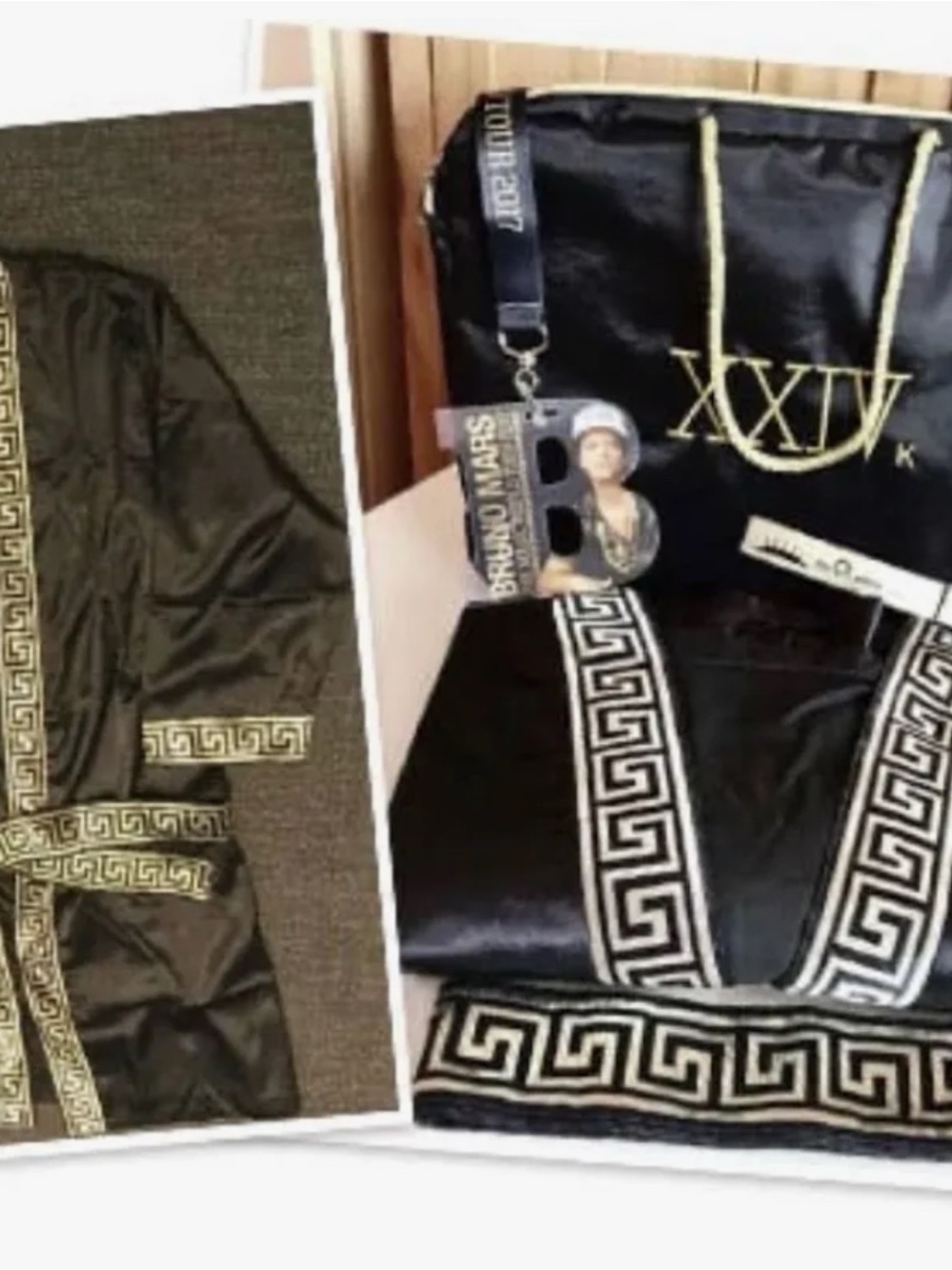 Bruno Mars XXIV 24k gold Magic 2017 World tour bag, badge, and silk robe